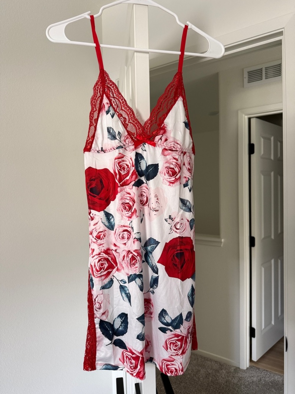 Floral Lace-Trim Red & White Slip Dress - Women Intimates & Sleepwear